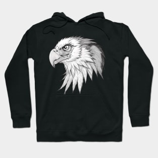 Ink and Feathers: Legendary Eagle's Grayscale Portrait Hoodie